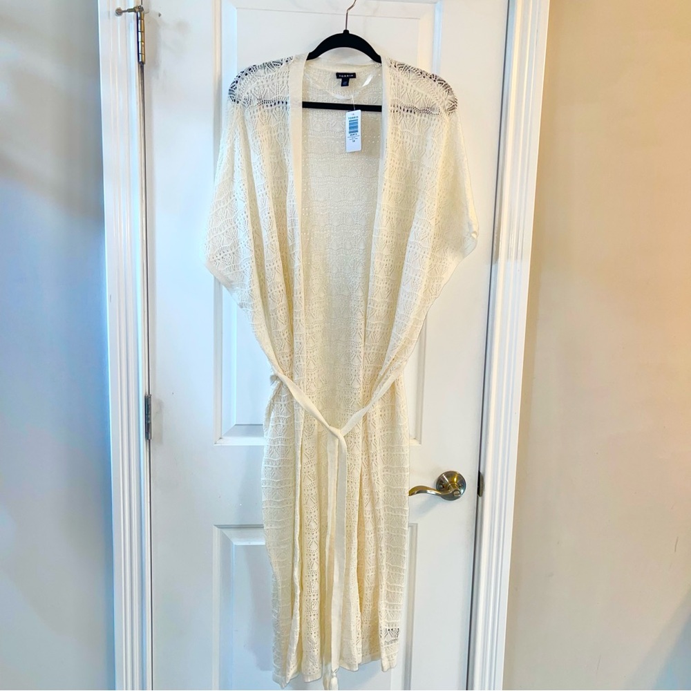 Torrid crochet duster with tie, 1/2x, off-white